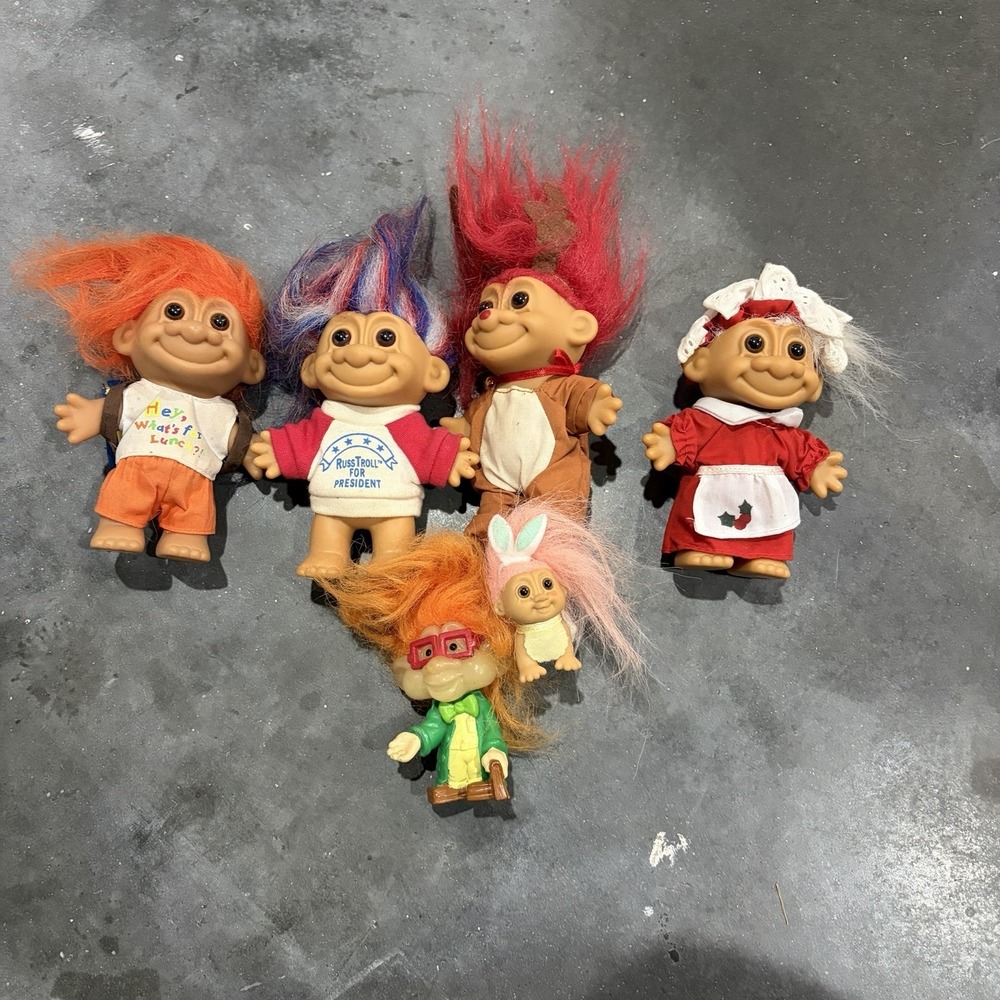 Vintage Russ Troll Doll Lot 90s Mrs Claus Reindeer President What's For Lunch